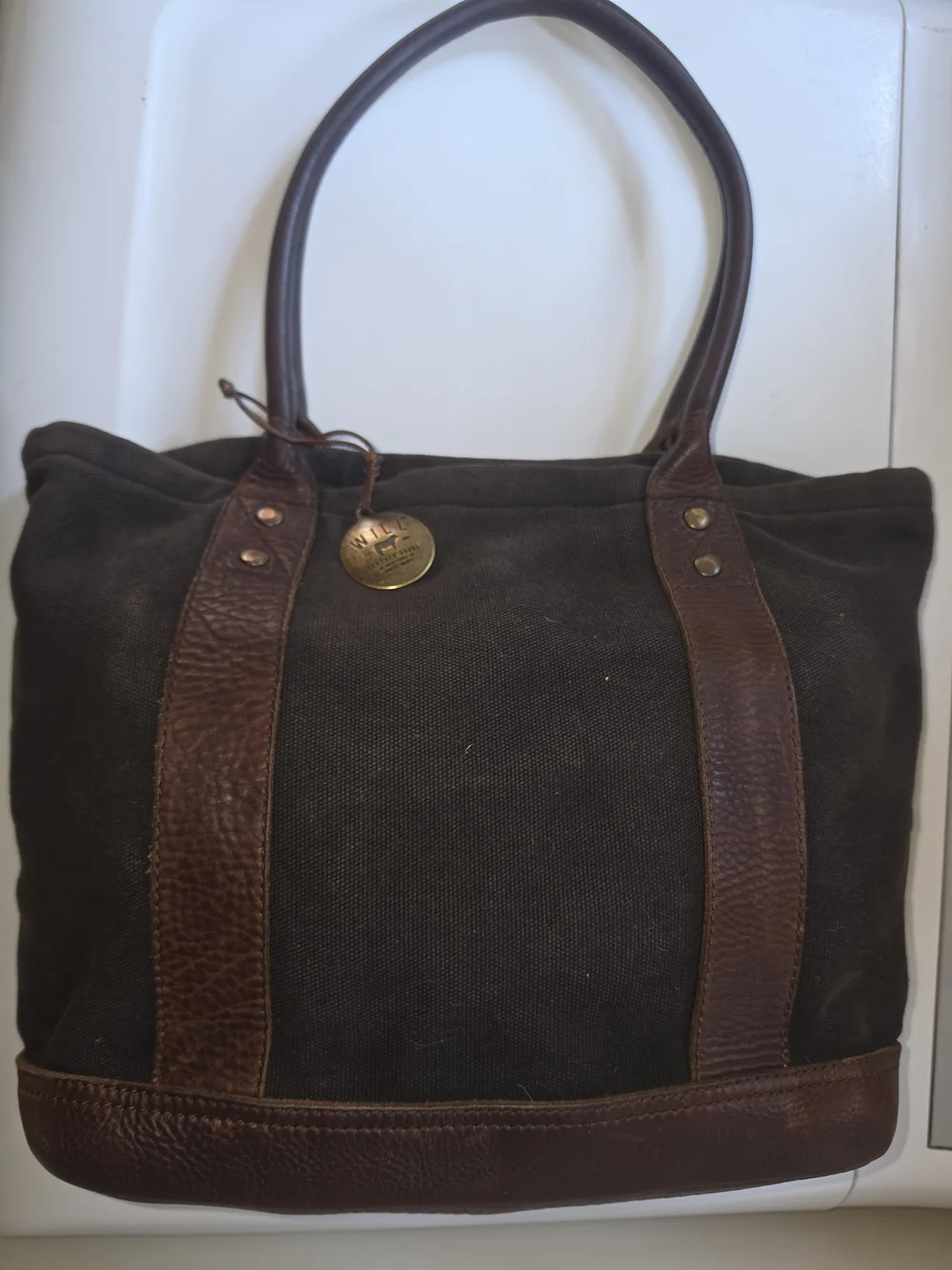 WILL Leather Goods Canvas & Leather Tote Bag w/ Original Travel Pillow